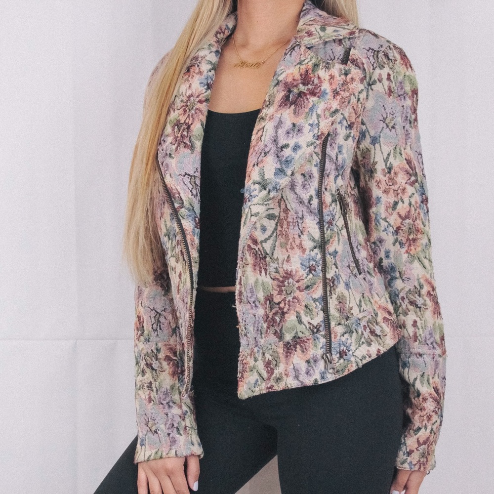 Free People Floral Tapestry Moto Jacket